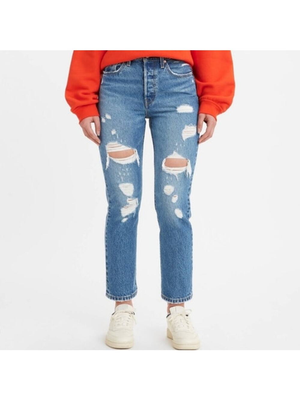 Levis 501 crop jeans straight button fly ripped distressed 26